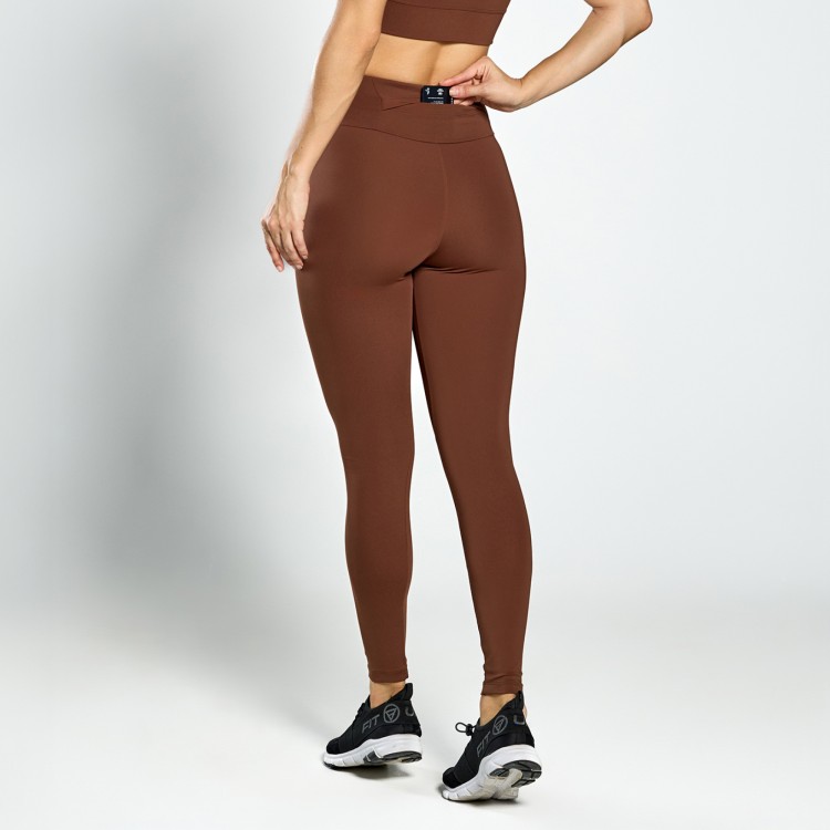 Calça Legging Poliamida com Bolso Invisível no Cós Café