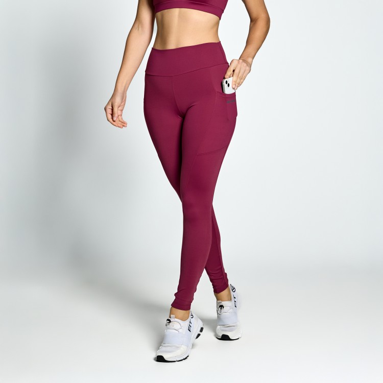 Calça Legging Poliamida Bolsos Laterais Vinho