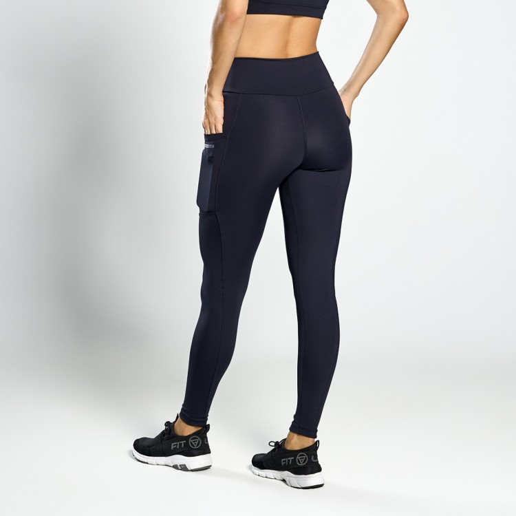 Calça Legging Poliamida Bolsos Laterais Preta