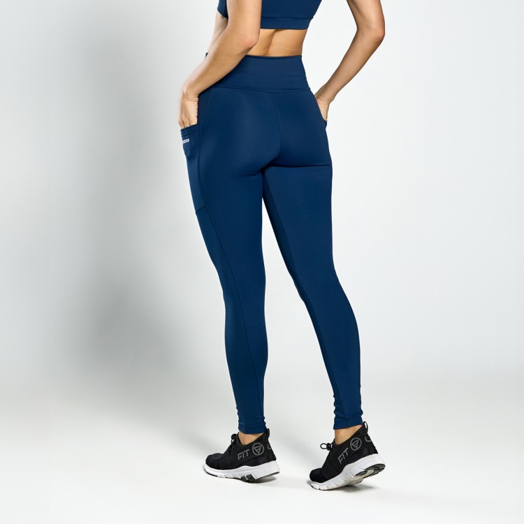 Calça Legging Poliamida Bolsos Laterais Marinho