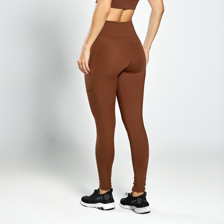 Calça Legging Poliamida Bolsos Laterais Café