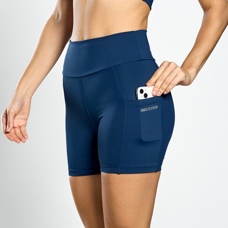 Short Fitness Poliamida Bolsos Laterais Marinho