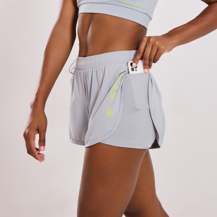 Short Fitness Poliamida Circuito Cinza Claro