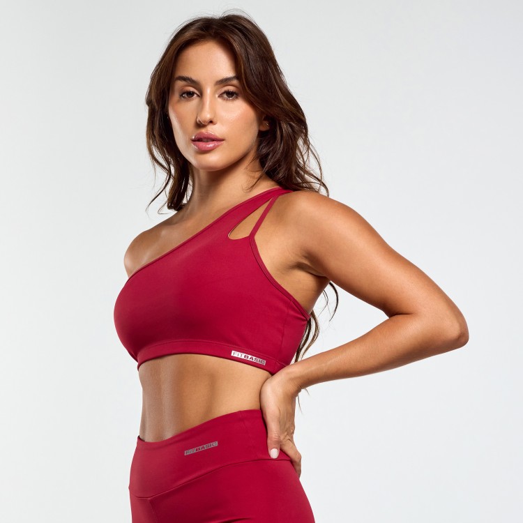 Top Poliamida Ombro Único Vermelho Escuro