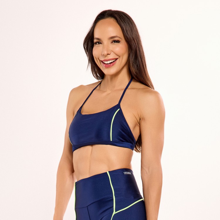 Top Poliamida Glow Marinho e Vivo Menta