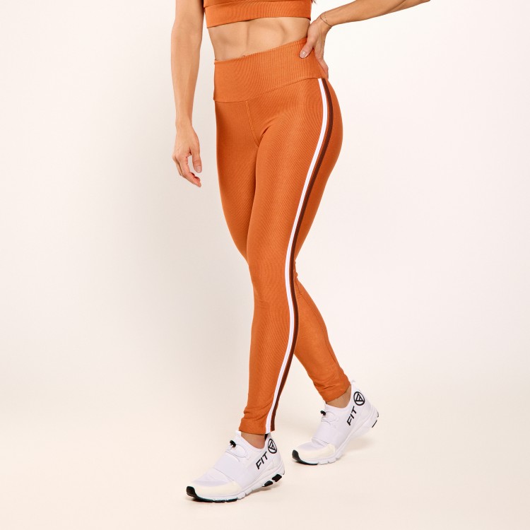 Calça Legging Micro Canelada Âmbar com Bolso e Chapados Coloridos